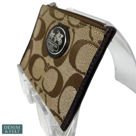 Coach Signature Canvas Zip Coin Pouch with Pink Lining & Key Ring Chain - Picture 4 of 12